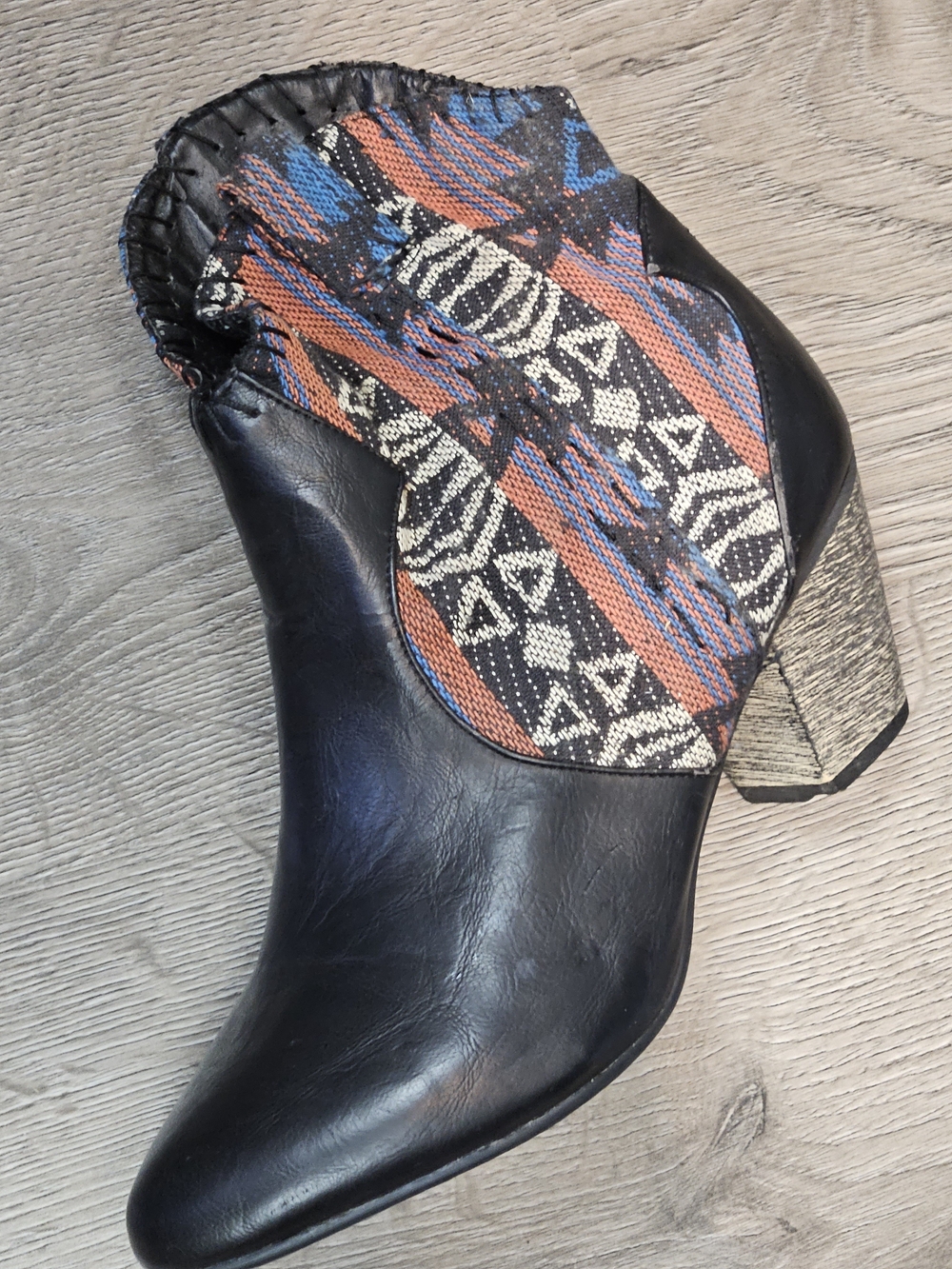 Vintage Women’s Black Ankle Boots with Aztec Textile Accent